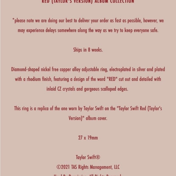 Taylor Swift Authentic Red Ring - Picture 4 of 5